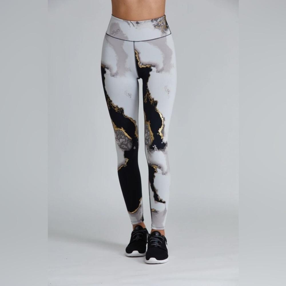 Noli Yoga Geode Marble Gold Metallic High Waisted Leggings Size S